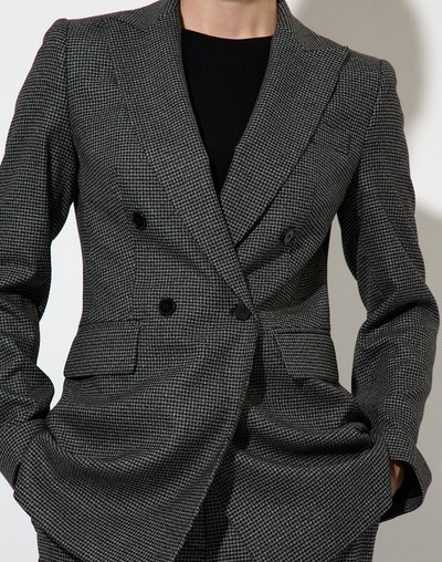 Двубортный жакет в мелкую клетку VASSA&Co, пол женский, цвет черный, фото №8