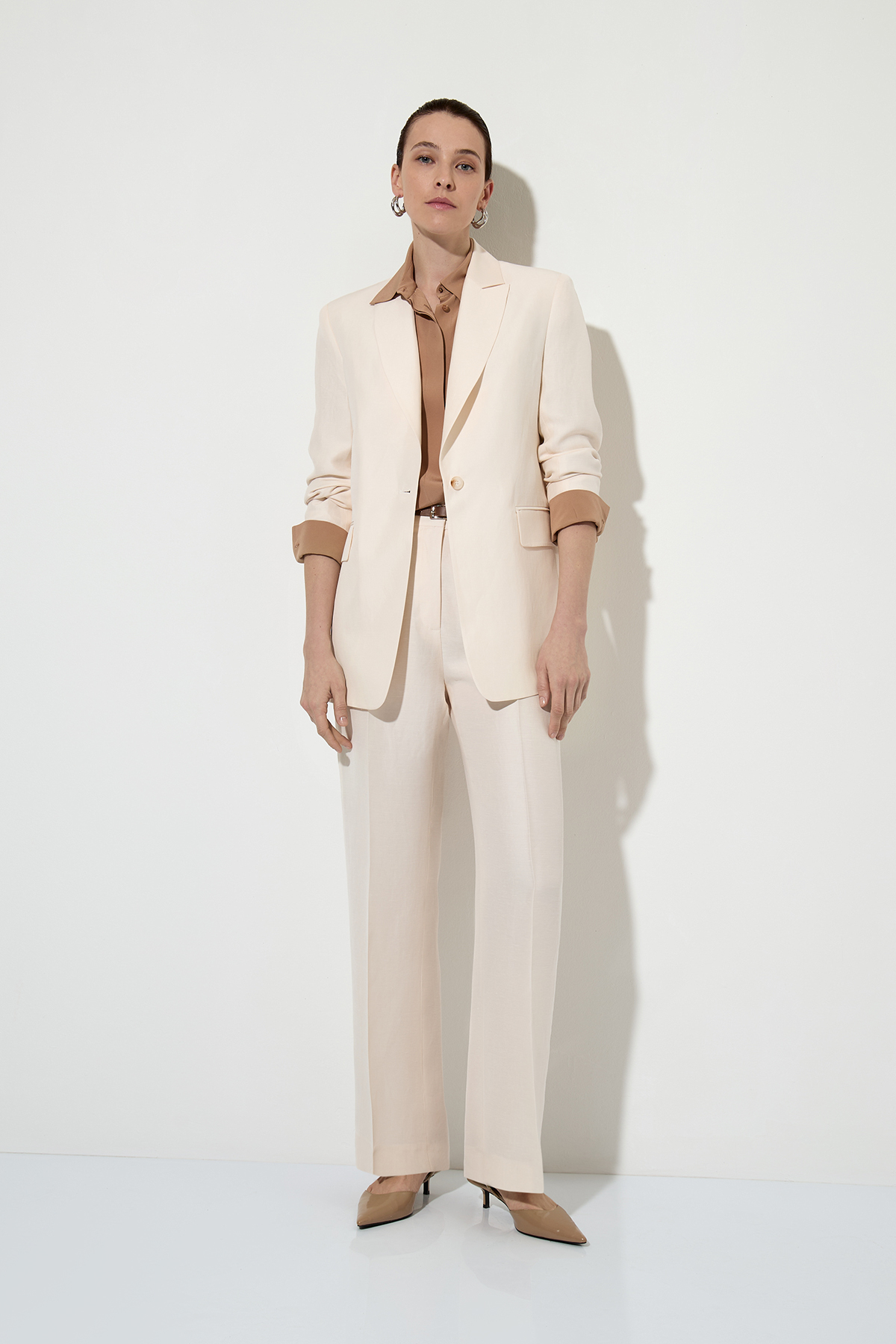 Однобортный жакет из полульна , пол женский, цвет молочный, фото №2