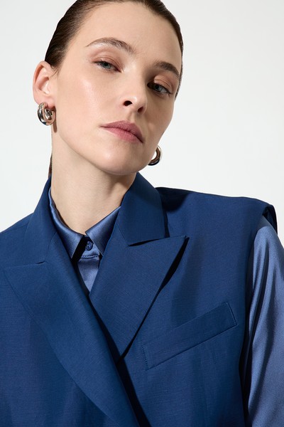 Удлиненный жилет свободного силуэта , пол женский, цвет синий, фото №4