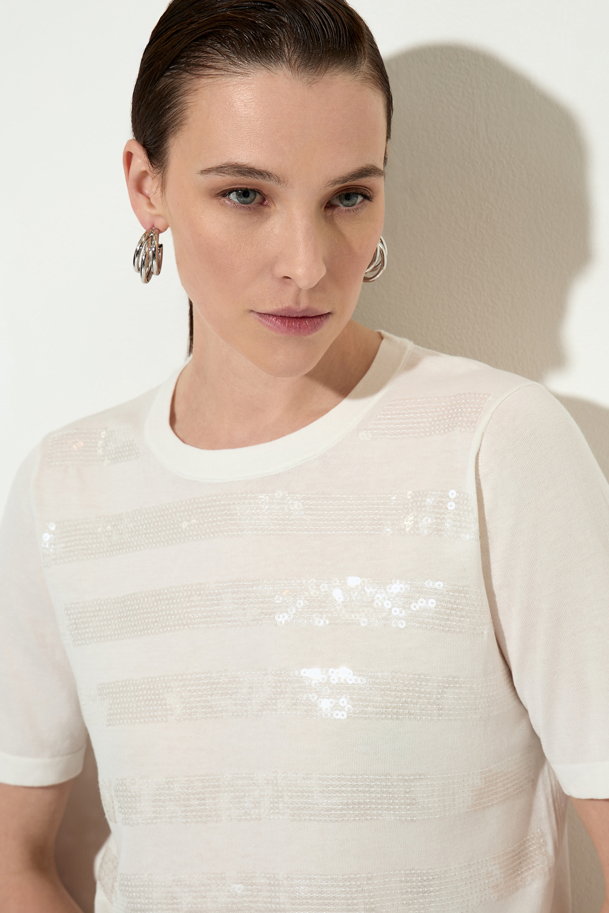 Jumper with sequins VASSA&Co, пол female, цвет бежевый, фото №2