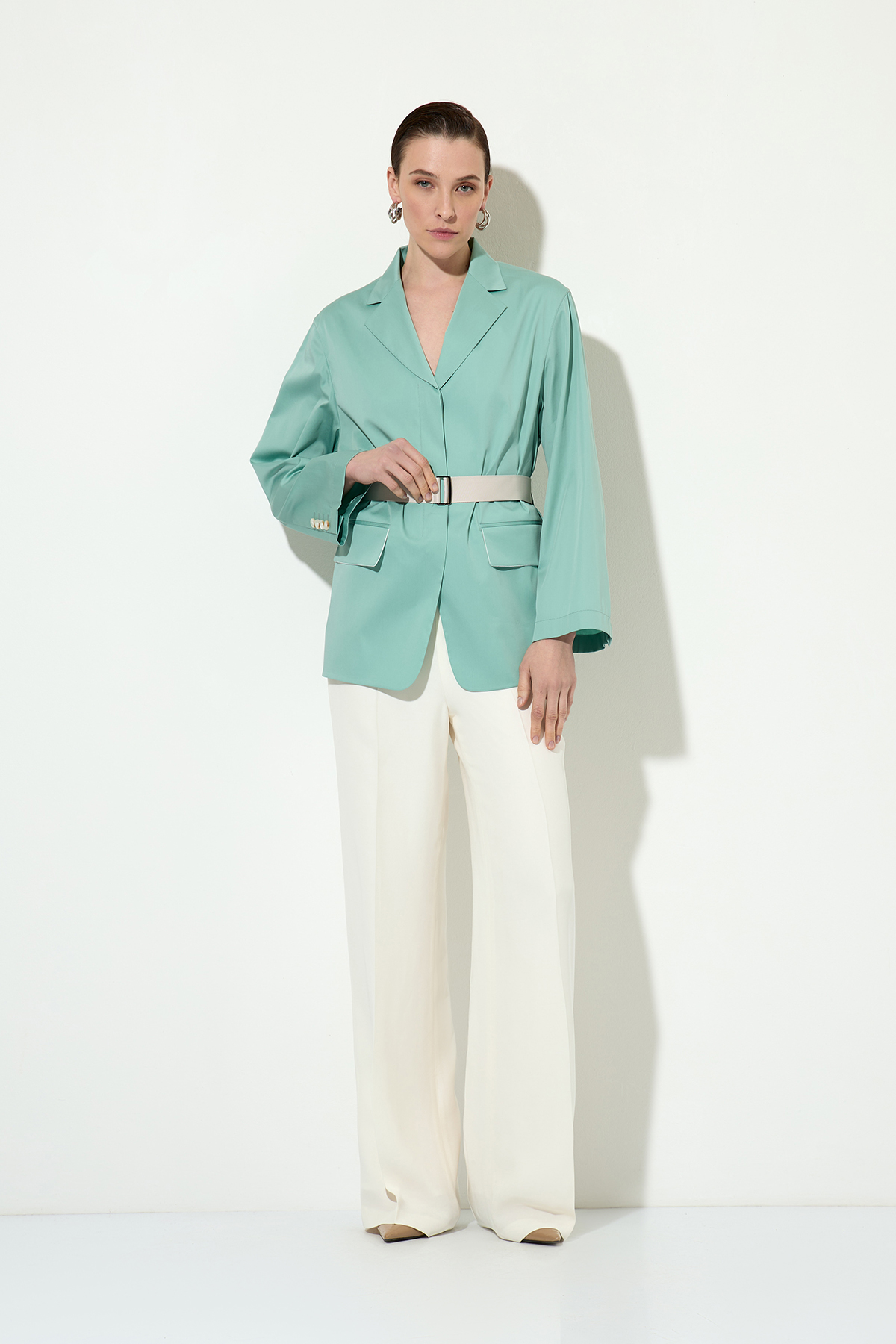 Cotton jacket with belt VASSA&Co, пол female, цвет зеленый, фото №2