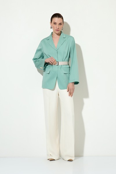 Cotton jacket with belt VASSA&Co, пол female, цвет зеленый, фото №2