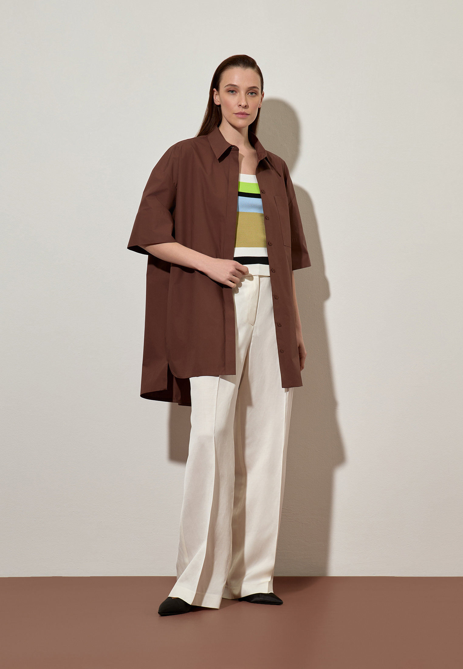 Удлиненная рубашка VASSA CODE, пол female, цвет brown, фото №2