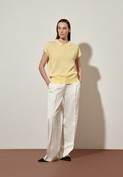 Джемпер-поло из вискозы и шелка VASSA CODE, пол женский, цвет желтый, фото №2