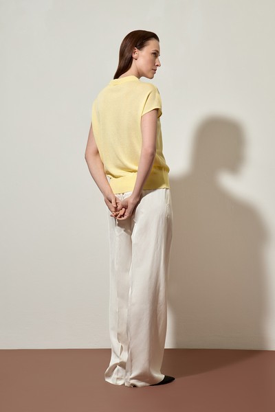 Джемпер-поло из вискозы и шелка VASSA CODE, пол женский, цвет желтый, фото №3