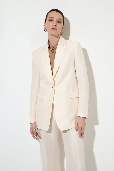 Однобортный жакет из полульна , пол женский, цвет молочный, фото №3