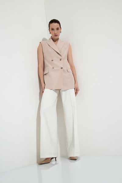 Удлиненный жилет свободного силуэта , пол женский, цвет бежевый, фото №5