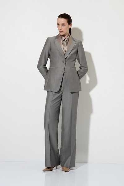 Однобортный жакет с отделкой из атласа VASSA&Co, пол женский, цвет серый, фото №6