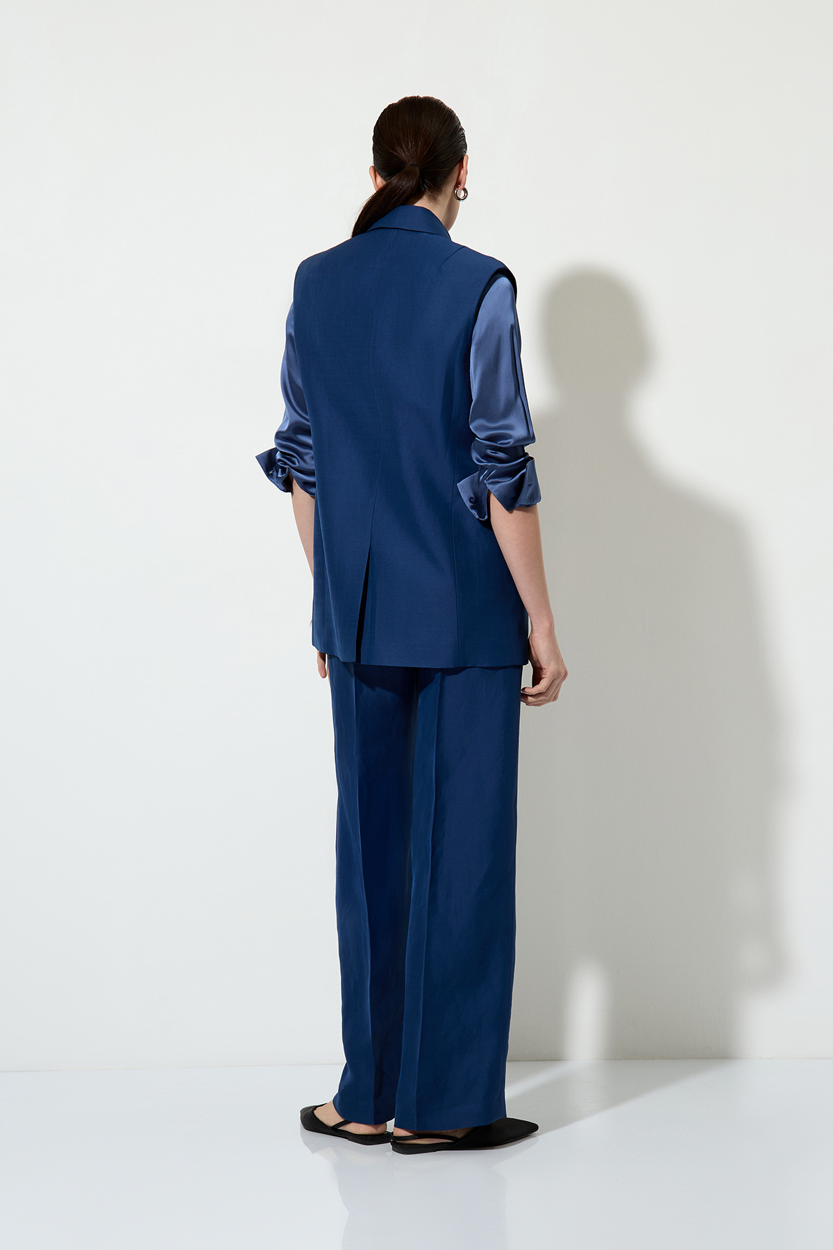 Удлиненный жилет свободного силуэта , пол женский, цвет синий, фото №6