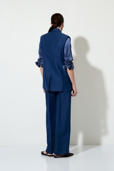 Удлиненный жилет свободного силуэта , пол женский, цвет синий, фото №6