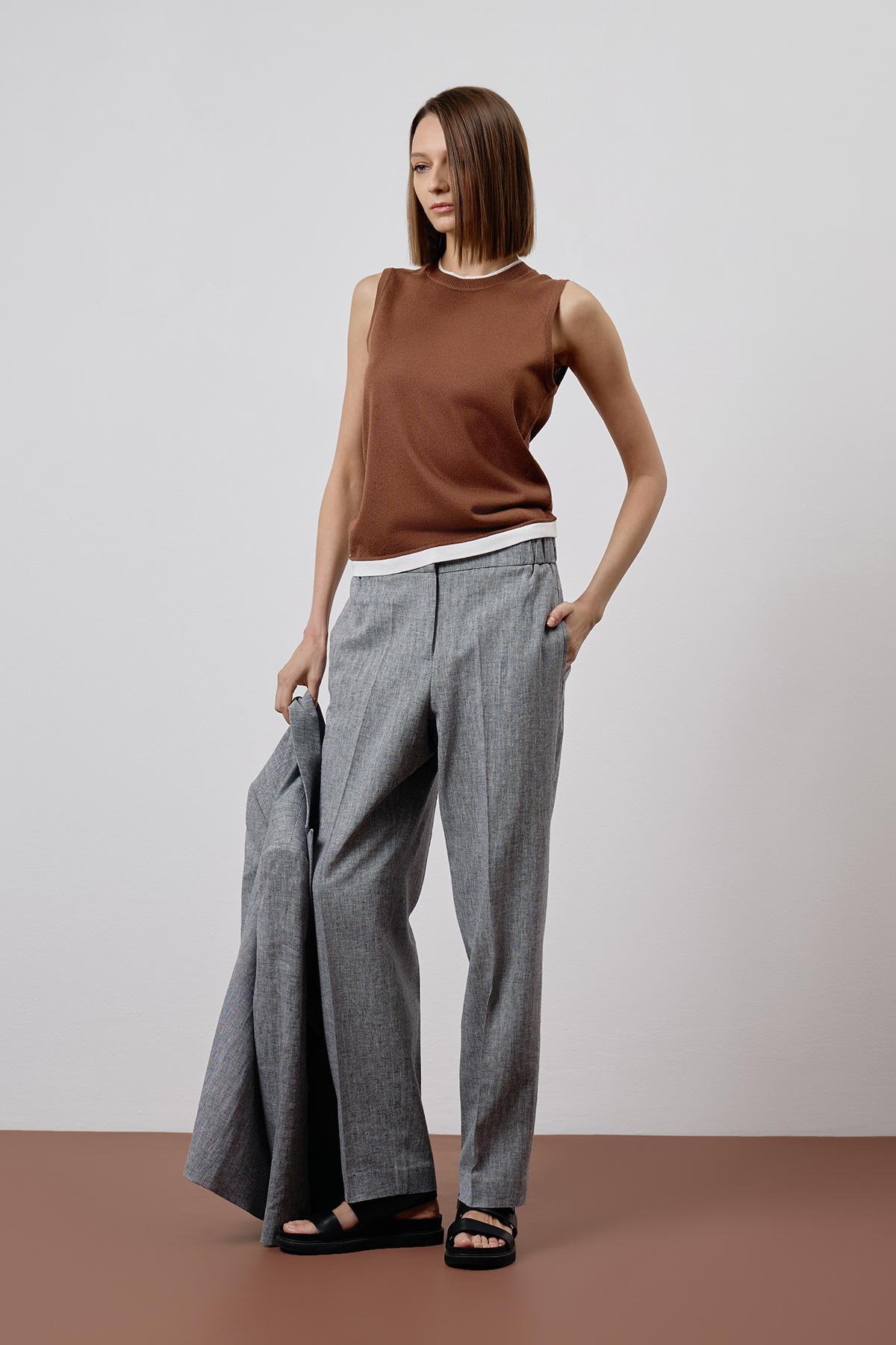 Брюки из льна и хлопка VASSA CODE, пол female, цвет серый, фото №3
