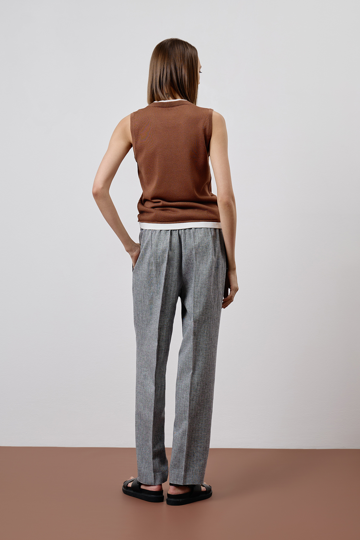 Брюки из льна и хлопка VASSA CODE, пол female, цвет серый, фото №7