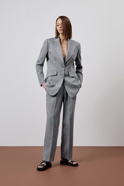 Однобортный жакет из льна и хлопка VASSA CODE, пол female, цвет серый, фото №5