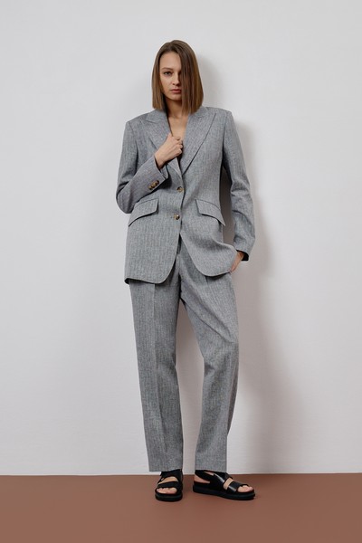 Однобортный жакет из льна и хлопка VASSA CODE, пол female, цвет серый, фото №6