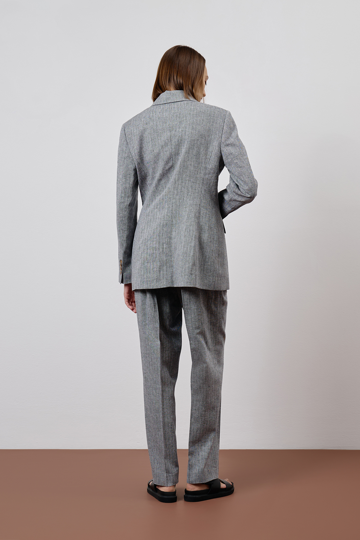 Однобортный жакет из льна и хлопка VASSA CODE, пол female, цвет серый, фото №10