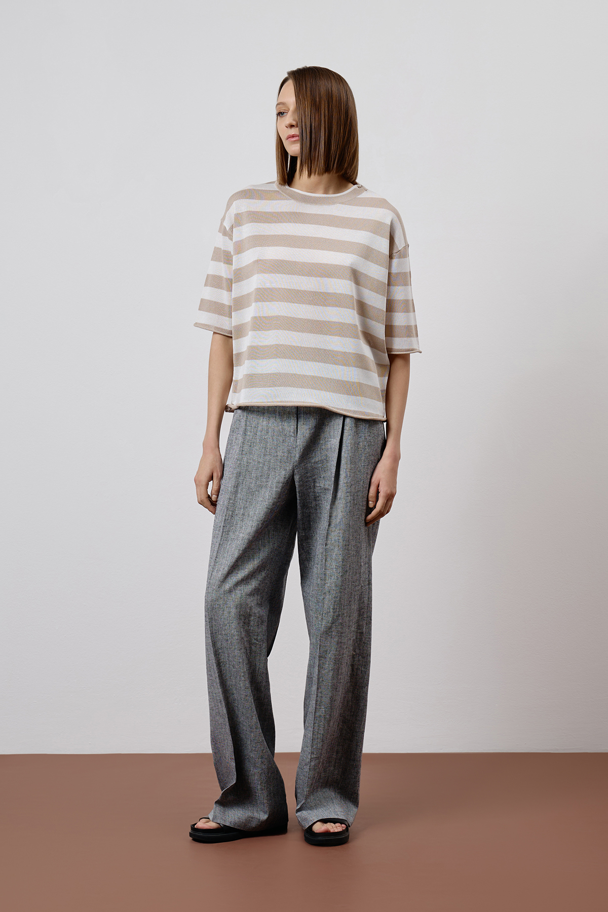 Джемпер в полоску из вискозы и шелка VASSA CODE, пол female, цвет brown, фото №2