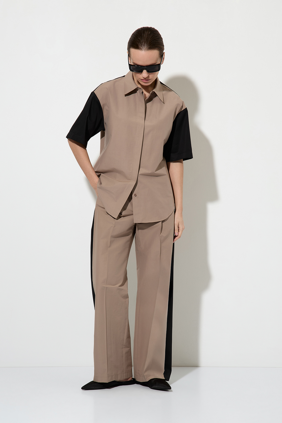 Рубашка color block VASSA&Co, пол женский, цвет коричневый, фото №4