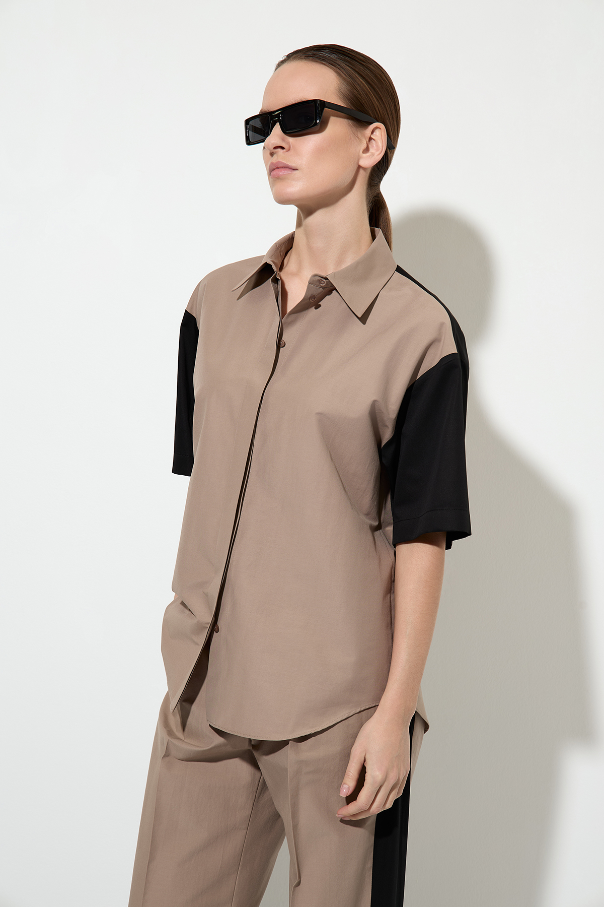 Рубашка color block VASSA&Co, пол женский, цвет коричневый, фото №7