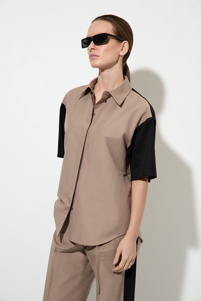 Рубашка color block VASSA&Co, пол женский, цвет коричневый, фото №7