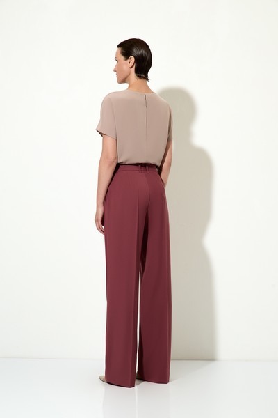 Брюки широкие с поясом VASSA&Co, пол женский, цвет бордовый, фото №3