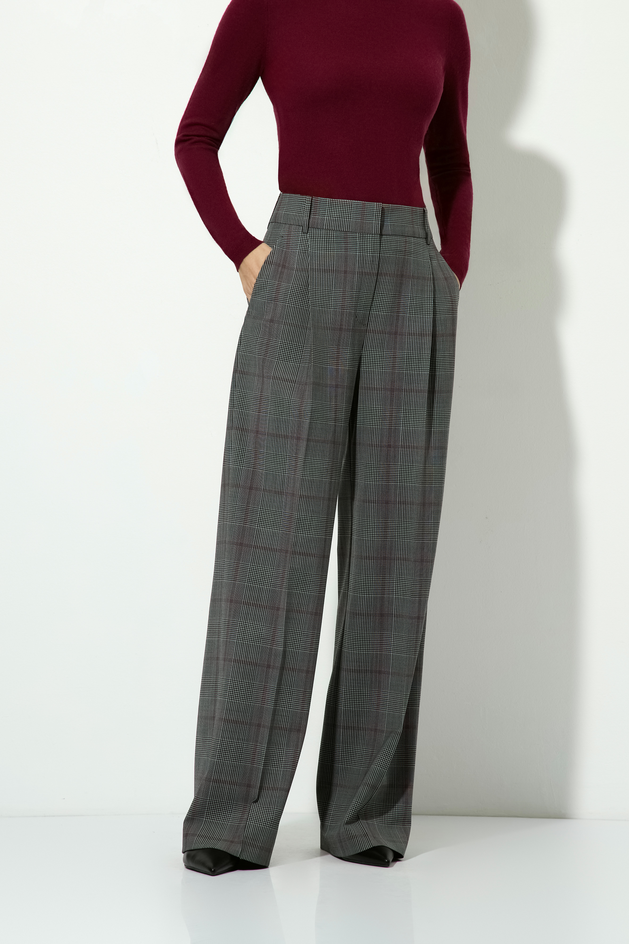 Брюки широкие в клетку VASSA CODE, VASSA&Co, пол female, цвет серый, фото №2