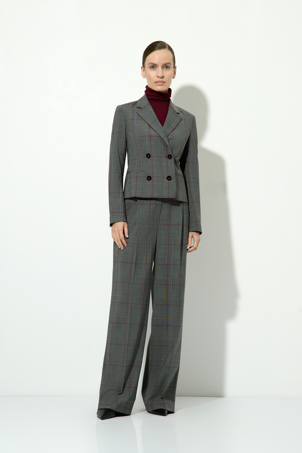 Брюки широкие в клетку VASSA CODE, VASSA&Co, пол female, цвет серый, фото №3