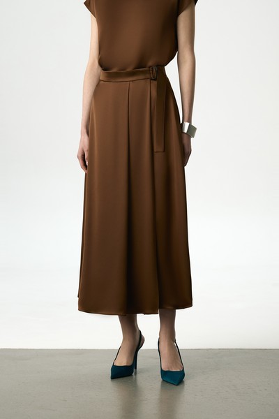 Юбка атласная VASSA&Co, пол женский, цвет коричневый, фото №2
