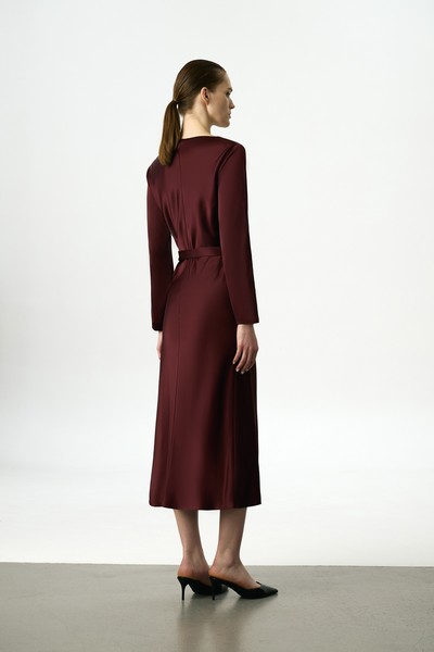 Платье атласное бордовое VASSA&Co, пол женский, цвет красный, фото №5