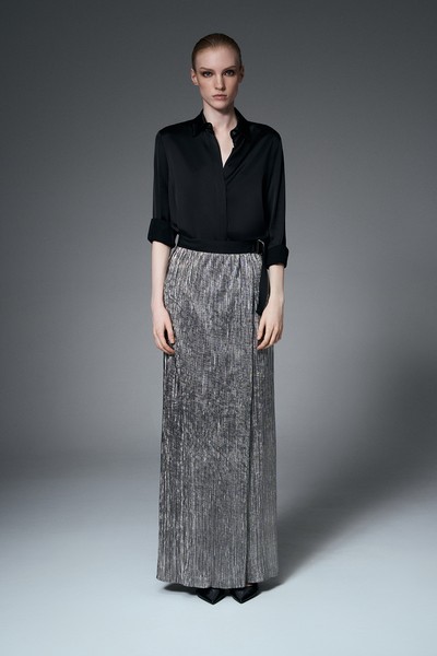 Юбка-макси из металлизированной ткани VASSA&Co, пол женский, цвет серый, фото №4