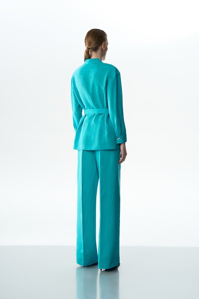 Жакет с поясом VASSA&Co, пол женский, цвет голубой, фото №4