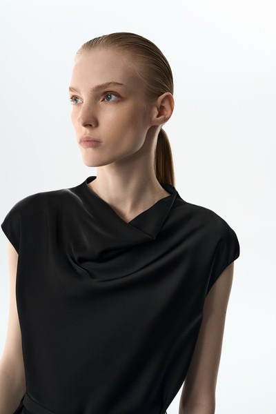 Платье атласное черное VASSA&Co, пол женский, цвет черный, фото №3