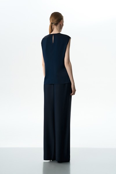 Блузка темно-синяя VASSA&Co, пол female, цвет синий, фото №4