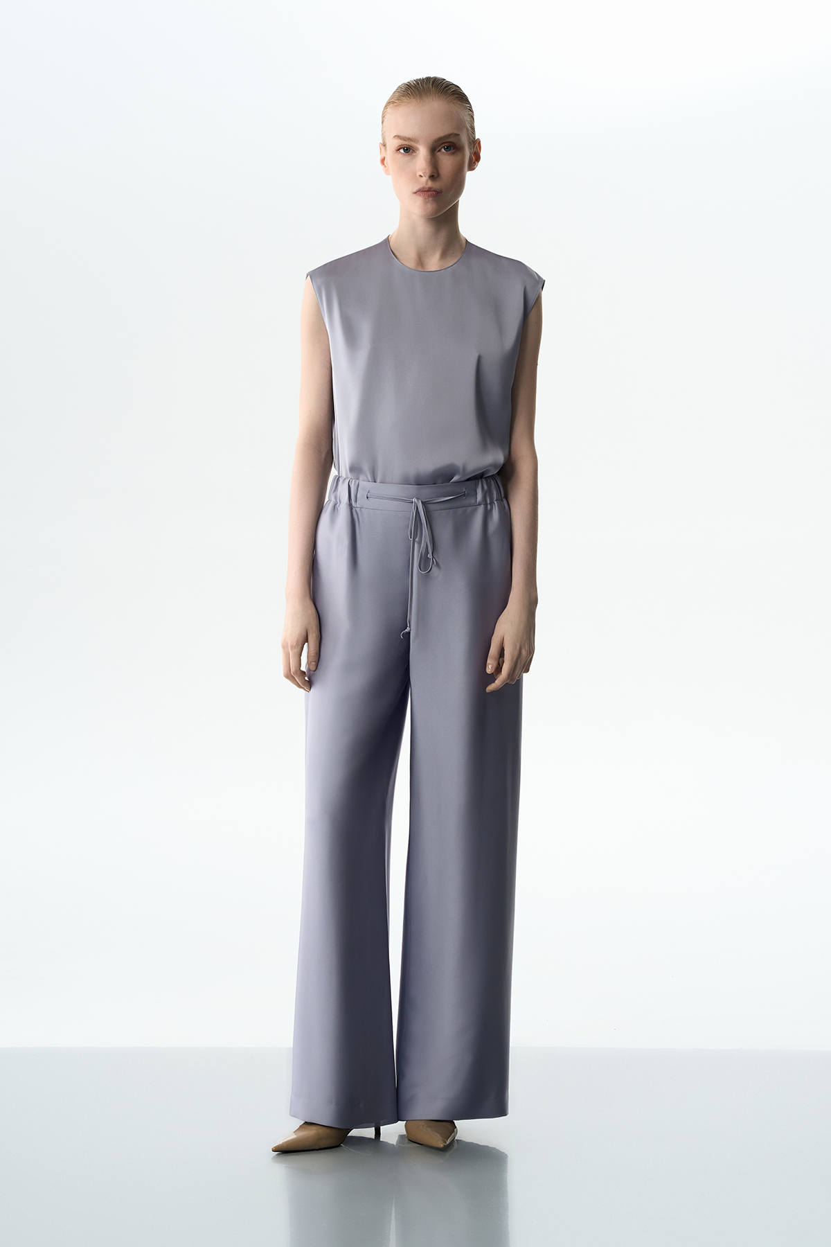 Брюки в пижамном стиле VASSA&Co, пол female, цвет голубой, фото №2