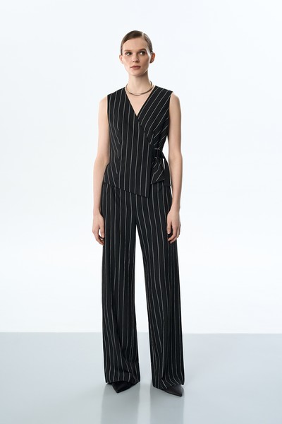 Брюки в полоску VASSA&Co, пол женский, цвет черный, фото №5