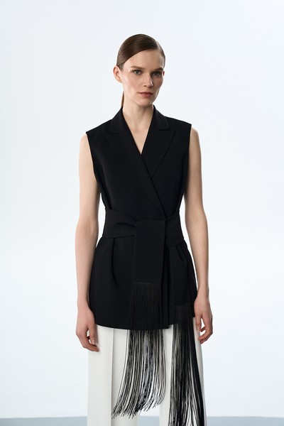 Жилет с поясом с бахромой VASSA&Co, пол женский, цвет черный, фото №2