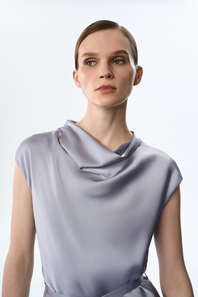 Платье атласное голубое VASSA&Co, пол женский, цвет голубой, фото №4