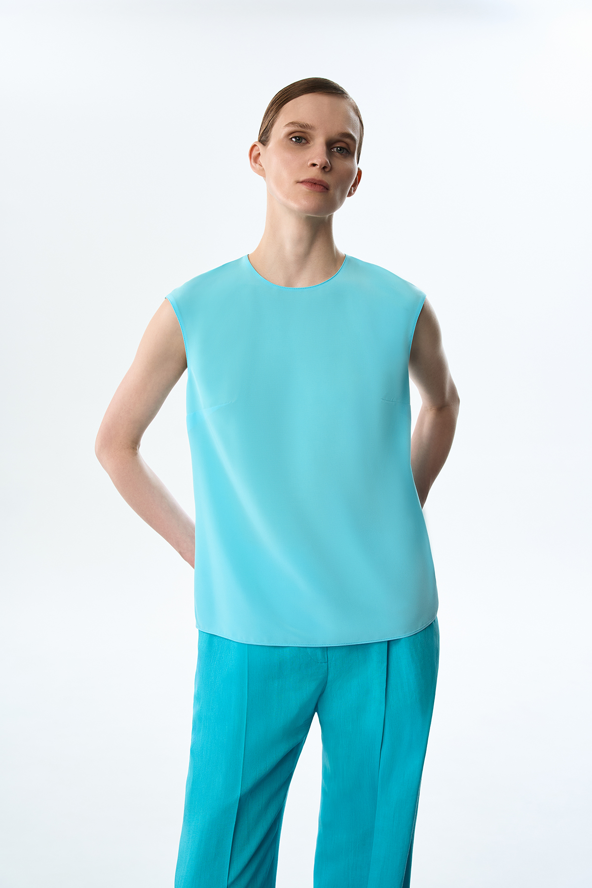 Блузка бирюзового цвета VASSA&Co, пол female, цвет голубой, фото №3