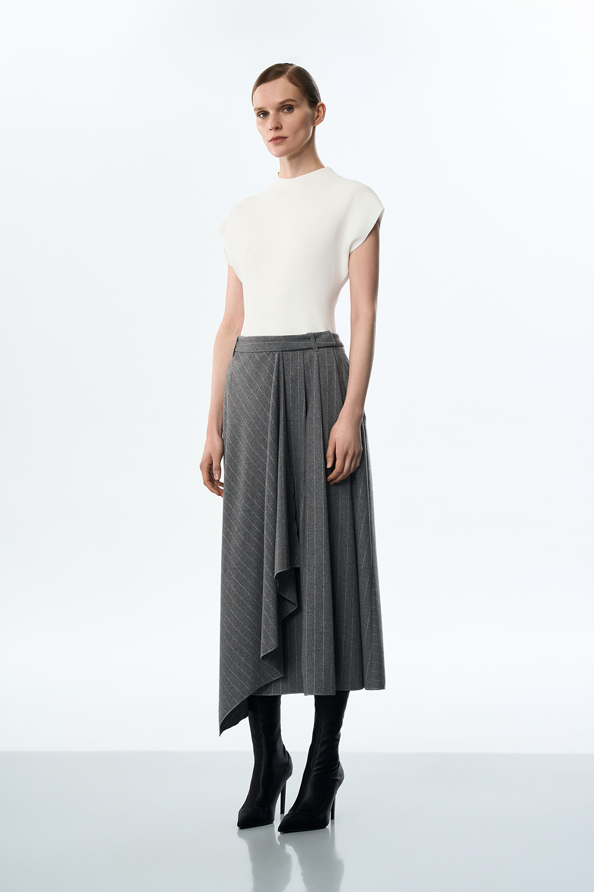 Юбка длинная в полоску VASSA CODE, пол женский, цвет серый, фото №3