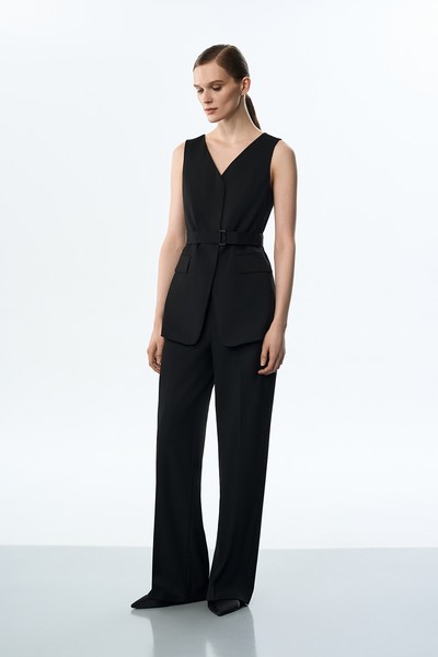 Жилет удлиненный приталенный VASSA&Co, пол женский, цвет черный, фото №3