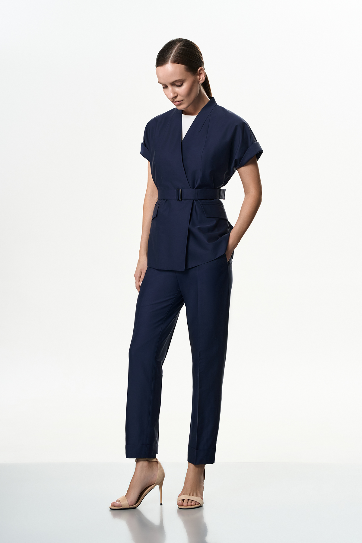 Брюки укороченные VASSA&Co, пол женский, цвет синий, фото №3