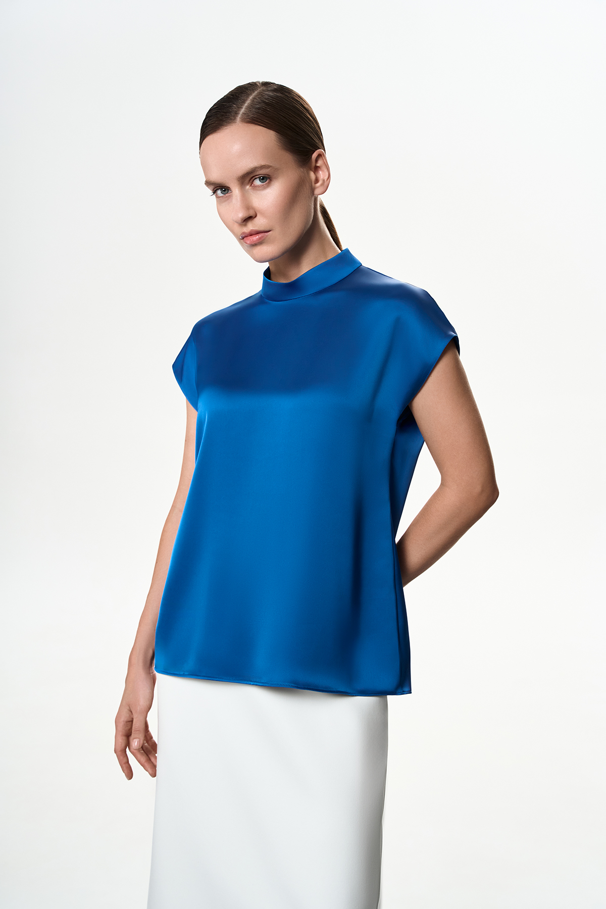 Блузка синяя VASSA&Co, пол женский, цвет синий, фото №2