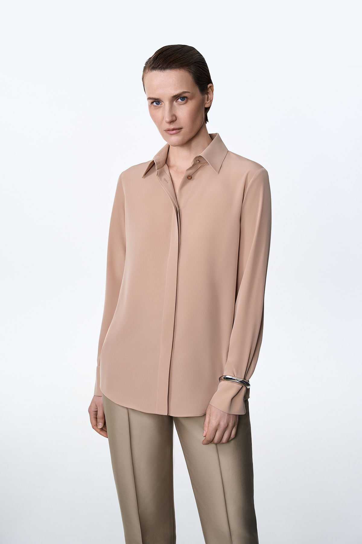 Блузка бежевая VASSA&Co, пол female, цвет бежевый, фото №3