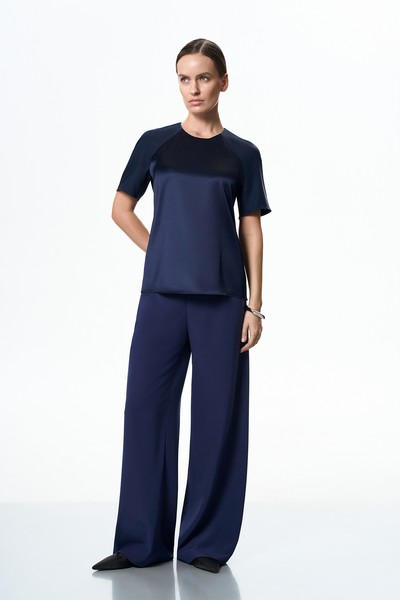 Блузка тёмно-синяя VASSA&Co, пол female, цвет синий, фото №2