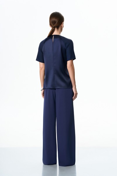 Блузка тёмно-синяя VASSA&Co, пол female, цвет синий, фото №3