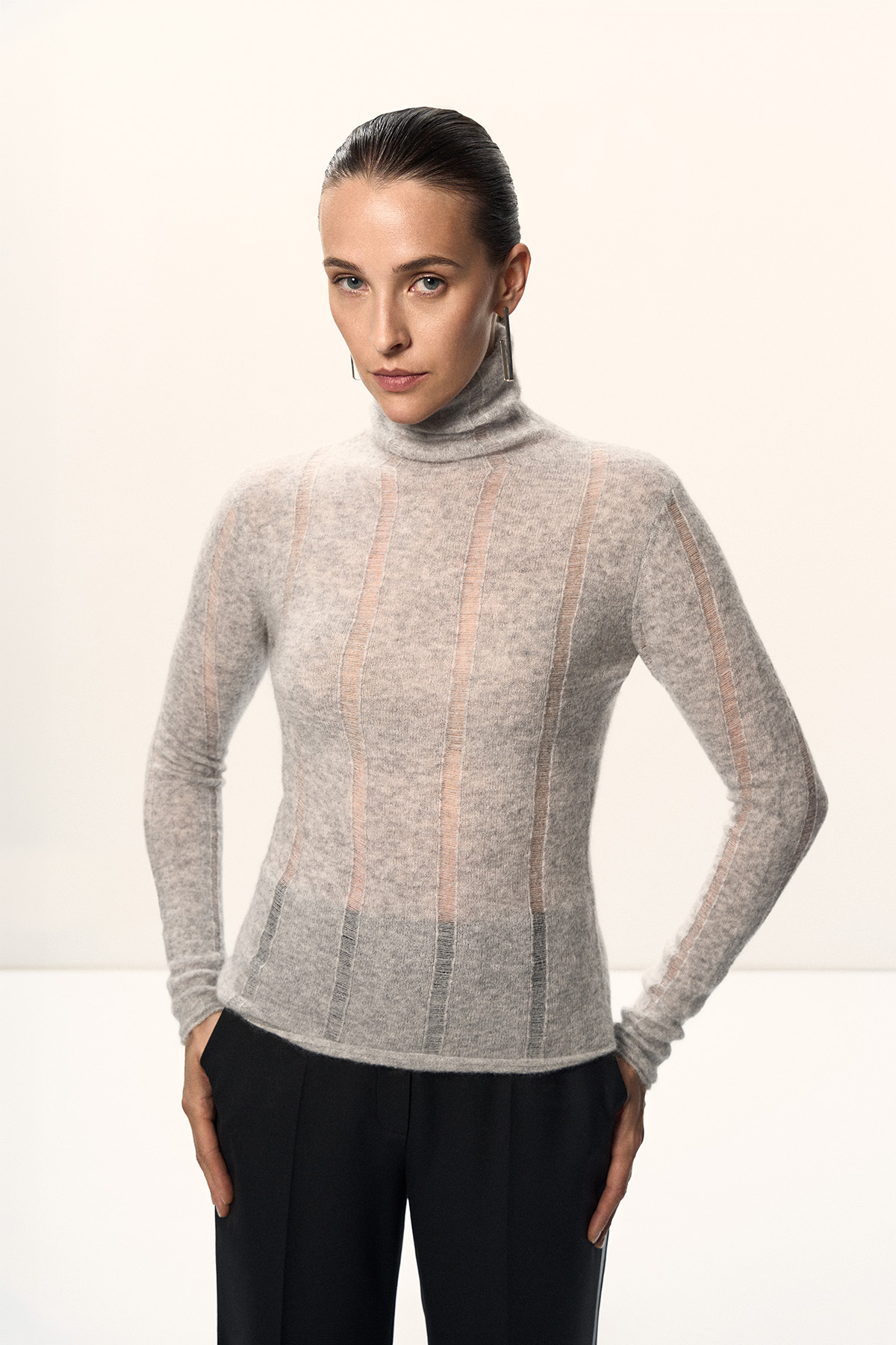 Джемпер‑водолазка из шерсти VASSA CODE, пол female, цвет серый, фото №4