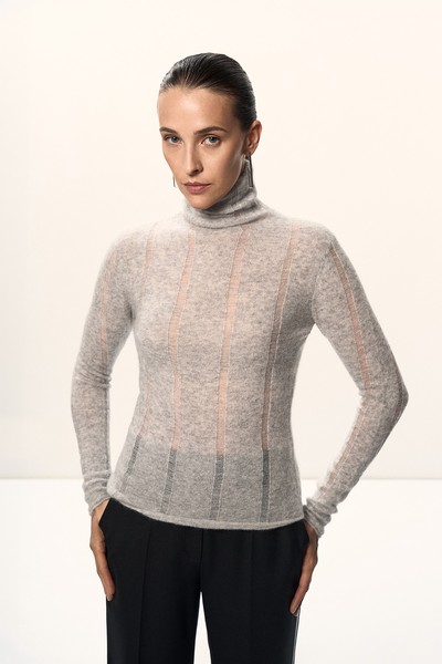 Джемпер‑водолазка из шерсти VASSA CODE, пол female, цвет серый, фото №4