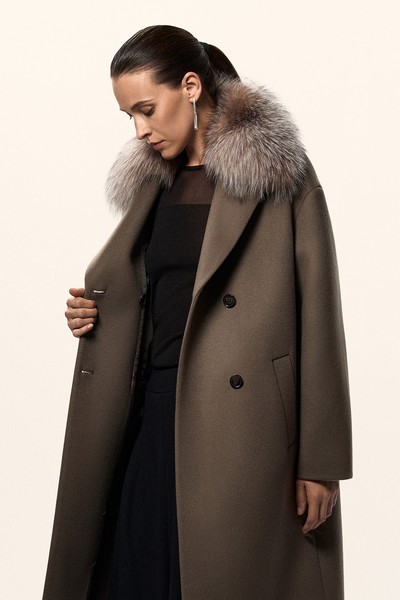 Пальто с воротником из натурального меха VASSA&Co, пол female, цвет brown, фото №3