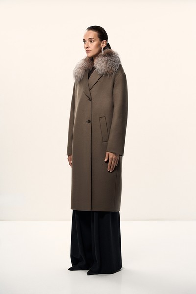 Пальто с воротником из натурального меха VASSA&Co, пол female, цвет brown, фото №2