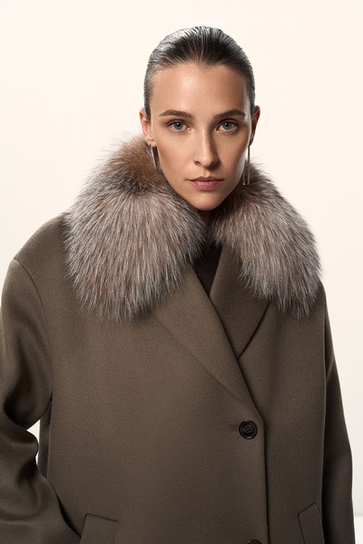 Пальто с воротником из натурального меха VASSA&Co, пол female, цвет brown, фото №8