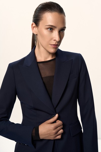 Приталенный однобортный жакет VASSA&Co, пол female, цвет синий, фото №3